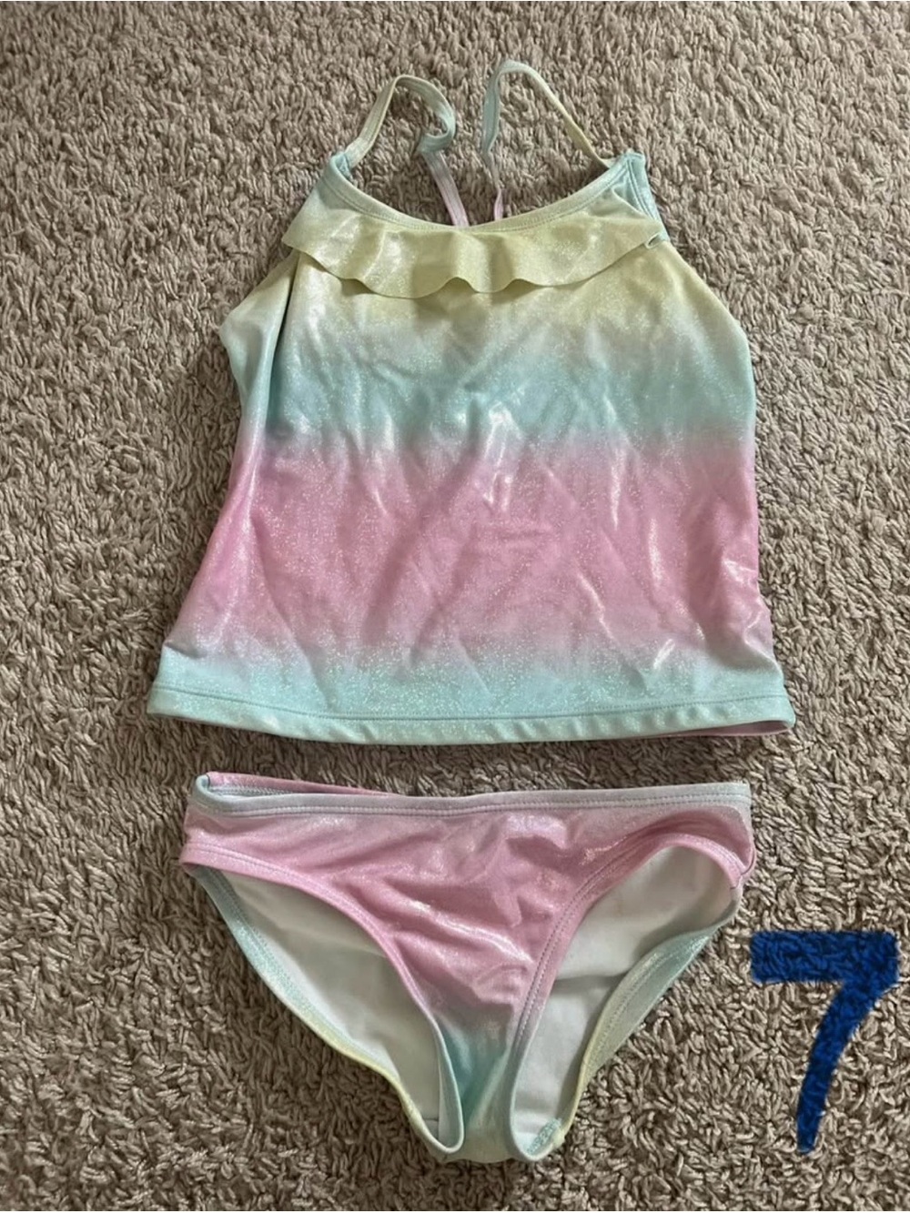 Pastel Rainbow Glitter Girls Tankini Swimsuit Set